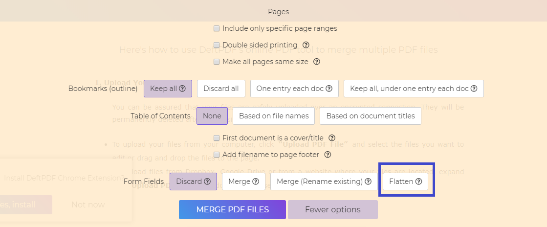Deftpdf online flatten by merge