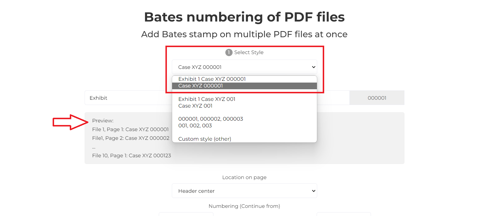 Bates numbering style